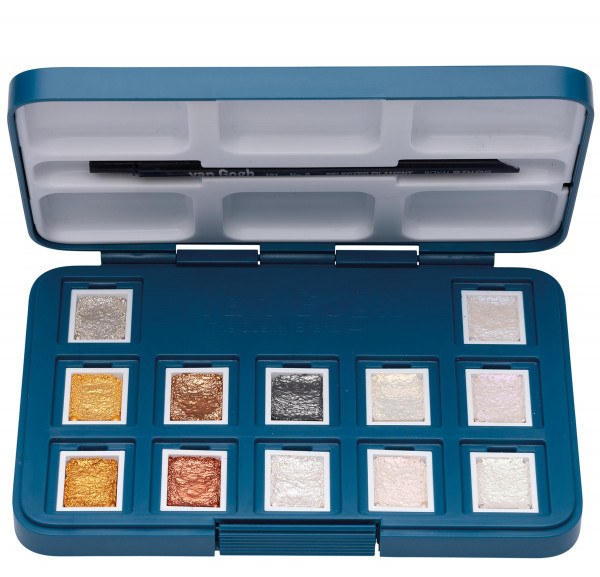 Royal Talens – Van Gogh Pocket Box avec 12 demi-godets Teintes métalliques/d'interférence