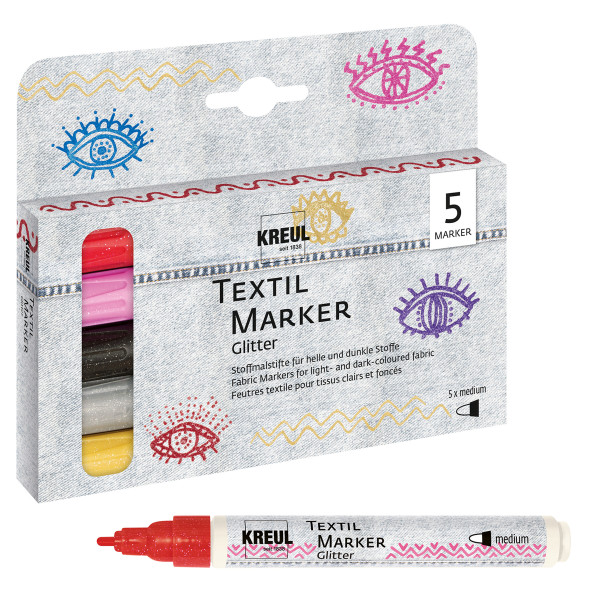 Kreul Textilmarker Glitter-Set