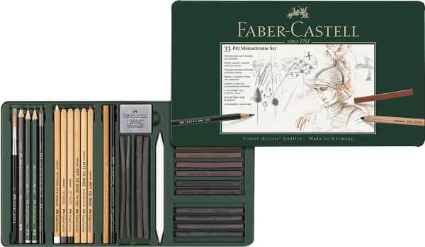 Faber-Castell Pit Monochrome set de 33 pièces dans étui métallique