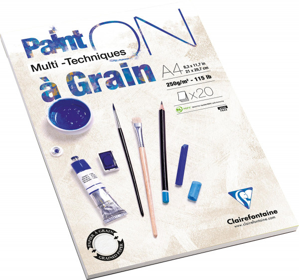 Clairefontaine Paint On Multitecknik-Papier – Weiß, gekörnt