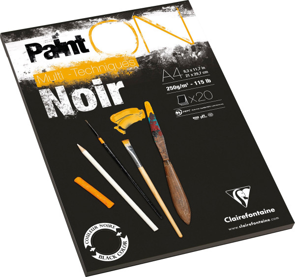 Clairefontaine Paint On Noir Multitechnik-Papier – schwarz, rau