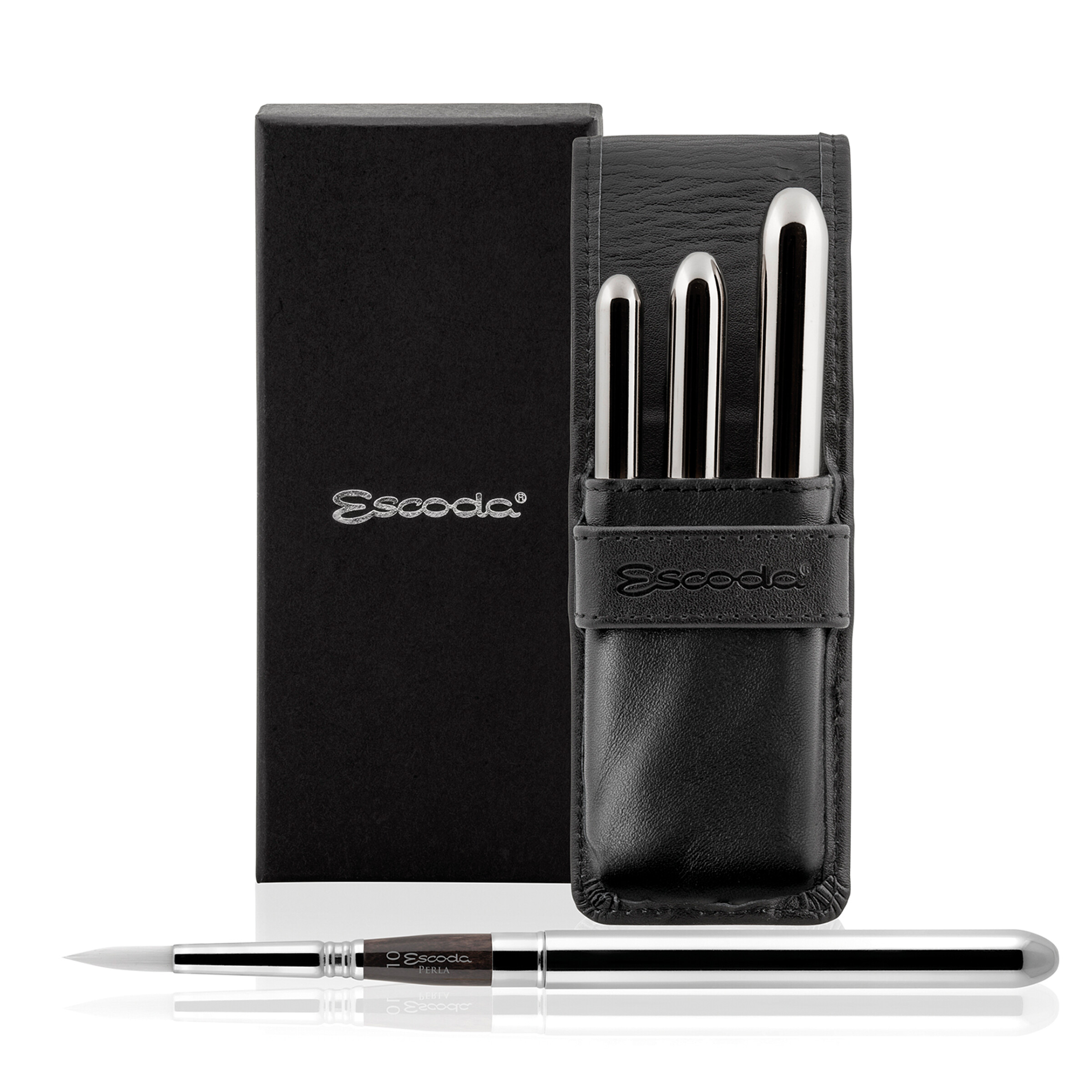 ESCODA Aquarellpinsel-Set Perla – 3 Reisepinsel (Nr. 2, 6, 10) Im Kunstleder-Etui