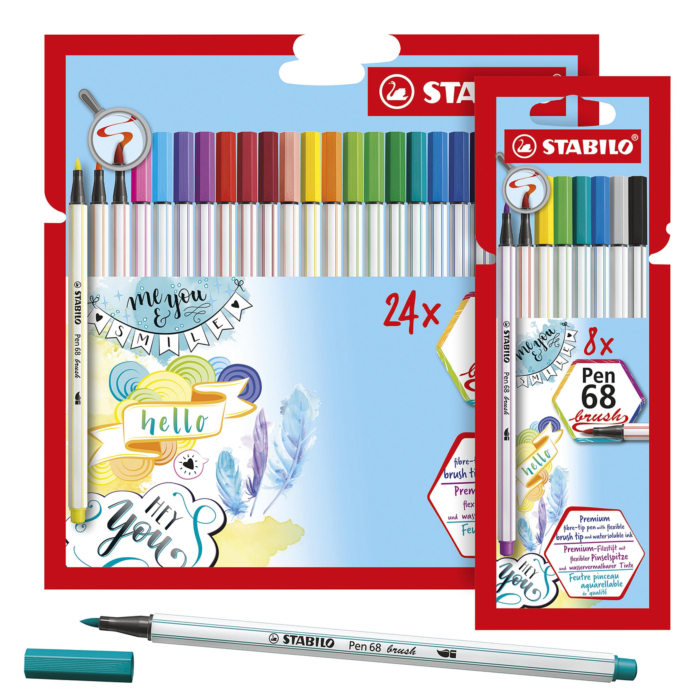 STABILO Pen 68 Brush - 25 Colours Metal Case - Flashcards and