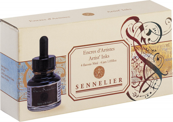 Sennelier Kit d'encre laque gomme avec 4 couleurs