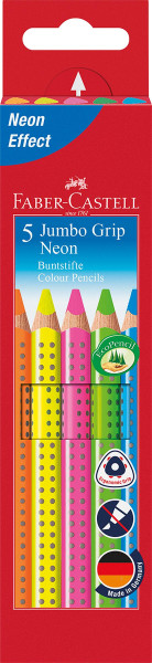 Faber-Castell Jumbo Grip Farbstift-Set mit 5 Neonfarben