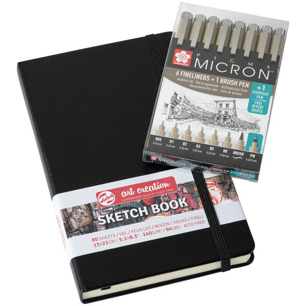 Sakura + Talens Sakura Pigma Micron-Set + Talens Art Creation Skizzenbuch